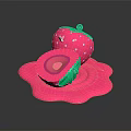Strawberry Shaped Decorative Toy With Pink Base White Dots And Green Leaves