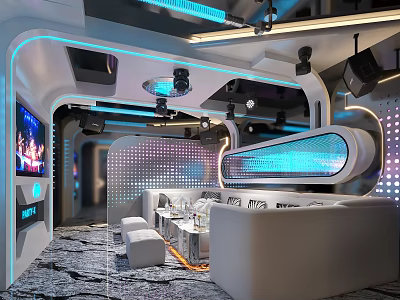 Modern KTV Interior Design With LED Lighting Sofa Seats And Large TV Screen 3d model