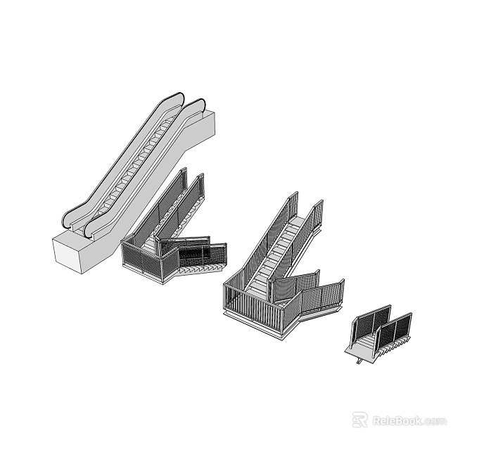 Various Staircase And Escalator Design Models With Different Structural Features 3d model 