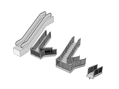 Various Staircase And Escalator Design Models With Different Structural Features 3d model