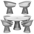 Round Marble Top Dining Table Set with Metal Frame and Woven Upholstered Chairs