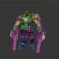 Mechanical Warrior Robot With Skull Emblem Blue Gold Armor And Dual Weapons