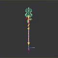 Fantasy Decorative Weapon with Long Green Handle Red Serpent Details and Ornate Top Design
