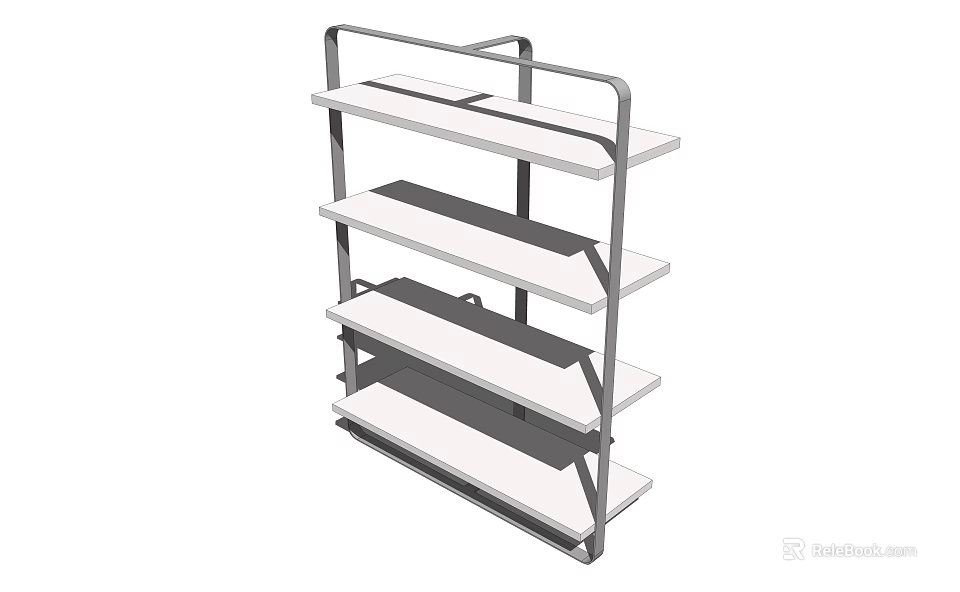 Modern Bookcase With Multi Layer White Shelves And Metal Frame Design 3d model