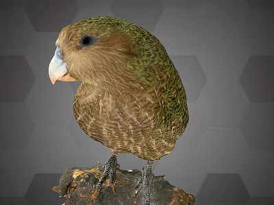 Green Parrot With Green And Brown Feathers Standing On Tree Branch 3d model