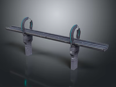 Modern Elevated Bridge Structure With Arched Green Accents And Concrete Support Pillars 3d model