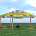 Colorful Striped Circular Photo Spot With Pillars On Green Grass Under Blue Sky