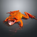 Striking Orange Reptile Displaying Open Mouth on Smooth Gray Background Surface