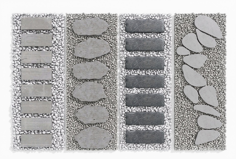 Beautiful Garden Stepping Stones Pathway Design With Various Shapes And Gravel Filling 3d model 