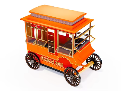 Orange Emma Jan Vintage Functional Vehicle With Flat Roof Transparent Windows And Spoked Wheels 3d model