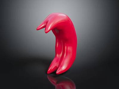 Curved Red Organ and Hair Sculpture with Smooth Surface and Abstract Design 3d model