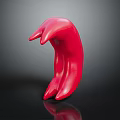 Curved Red Organ and Hair Sculpture with Smooth Surface and Abstract Design