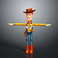 3D Toy Cowboy Character With Brown Hat Yellow Plaid Shirt Blue Jeans And Arms Outstretched