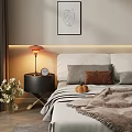 Cozy Bedroom Bedside Table With Table Lamp Clock And Flowers Next To Bed With Pillows