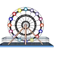 Colorful Ferris Wheel Amusement Park Ride with Illuminated Lights Metal Frame and Safety Fence Base