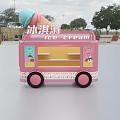 Pink Ice Cream Truck With Large Ice Cream Cone On Top And Windows