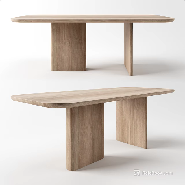 Modern Wooden Dining Table With Rectangular Top And Solid Wood Legs 3d model 