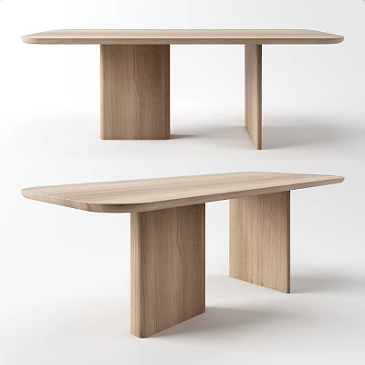Modern Wooden Dining Table With Rectangular Top And Solid Wood Legs 3d model