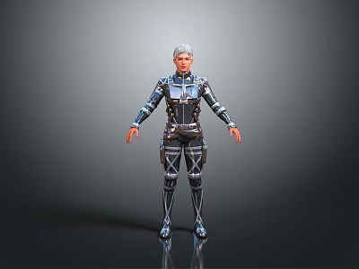 Game Movie Character With Silver Short Hair In Futuristic Tech Armor 3D Render 3d model