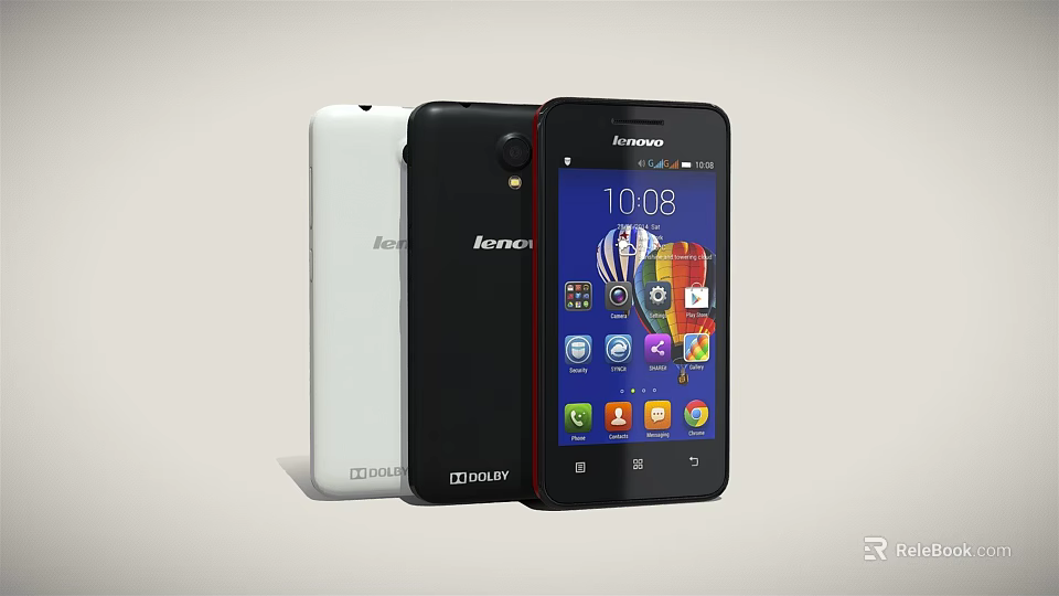 Lenovo Smartphones White Black Red Models With Screen Display Showing Apps And Time 3d model 