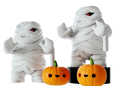 Cartoon Mummy Doll Decoration Halloween Decoration Furnishings Children's Toy Ornaments Pumpkin Monster 3d model