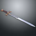 Medieval Decorative Sword With Brown Handle Silver Blade And Golden Ornamental Guard