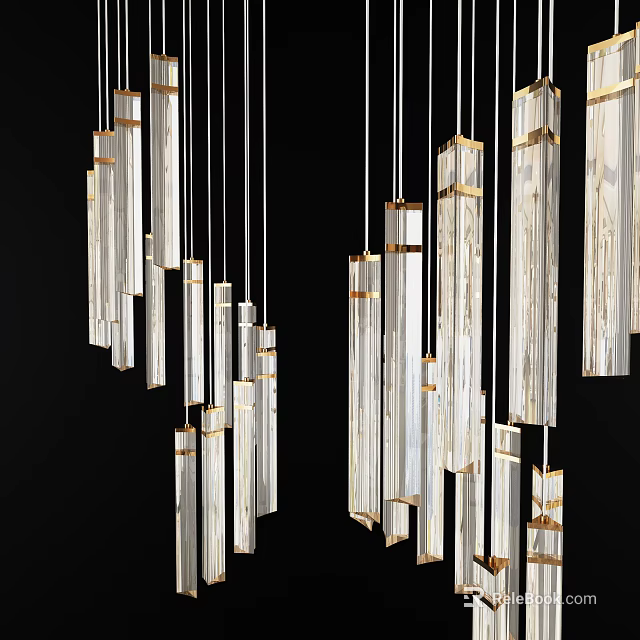 Modern Crystal Chandelier with Long Transparent Glass Pendants and Gold Accents for Luxury Interior Decor 3d model 