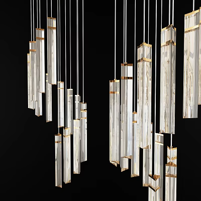 Modern Crystal Chandelier with Long Transparent Glass Pendants and Gold Accents for Luxury Interior Decor 3d model