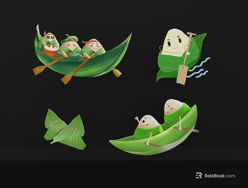 Floor Stickers With Zongzi Dragon Boat And Reed Leaves Design 3d model 