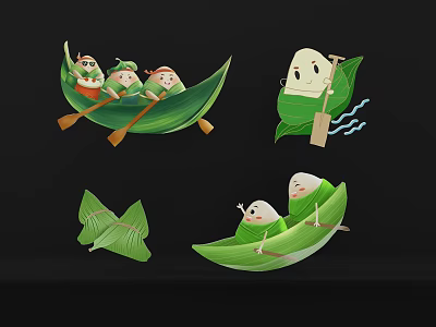 Floor Stickers With Zongzi Dragon Boat And Reed Leaves Design 3d model