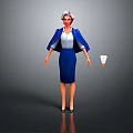 Female Game Movie Character Wearing Blue Coat Skirt White Shirt and Hat with Badminton Shuttlecock