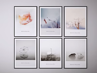 Six Framed Minimalist Plant Paintings With Botanical Leaf Branch And Natural Art Designs 3d model
