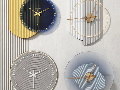 Stylish Modern Wall Clocks With Artistic Geometric Designs And Gold Blue Gray Colors 3d model