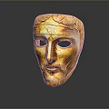 Shiny Golden Animal Mask With Intricate Facial Carvings And Smooth Surface