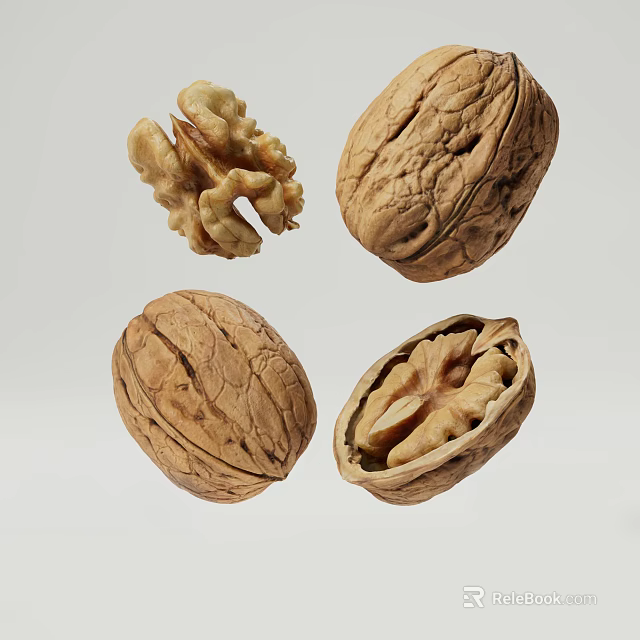 Decorative Walnut Ornament Set with Whole and Cracked Nuts for Home Decor 3d model 