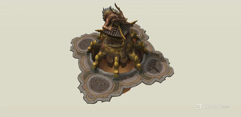 Oriental Style Dragon Decorated Tower Structure With Intricate Base Carvings 3d model