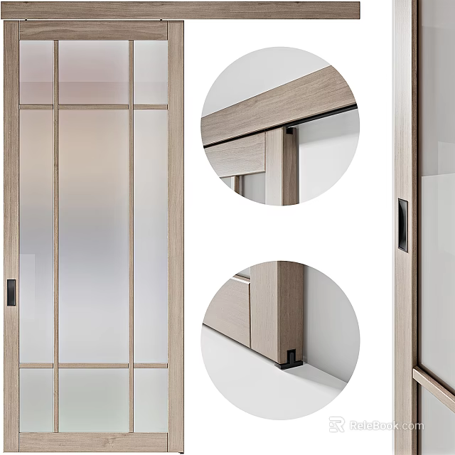 Modern Wooden Frame Sliding Doors With Frosted Glass Panels And Smooth Track Design 3d model 