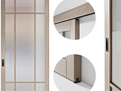 Modern Wooden Frame Sliding Doors With Frosted Glass Panels And Smooth Track Design 3d model