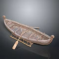 Traditional Handcrafted Wicker Boat With Wooden Paddle And Support Stand