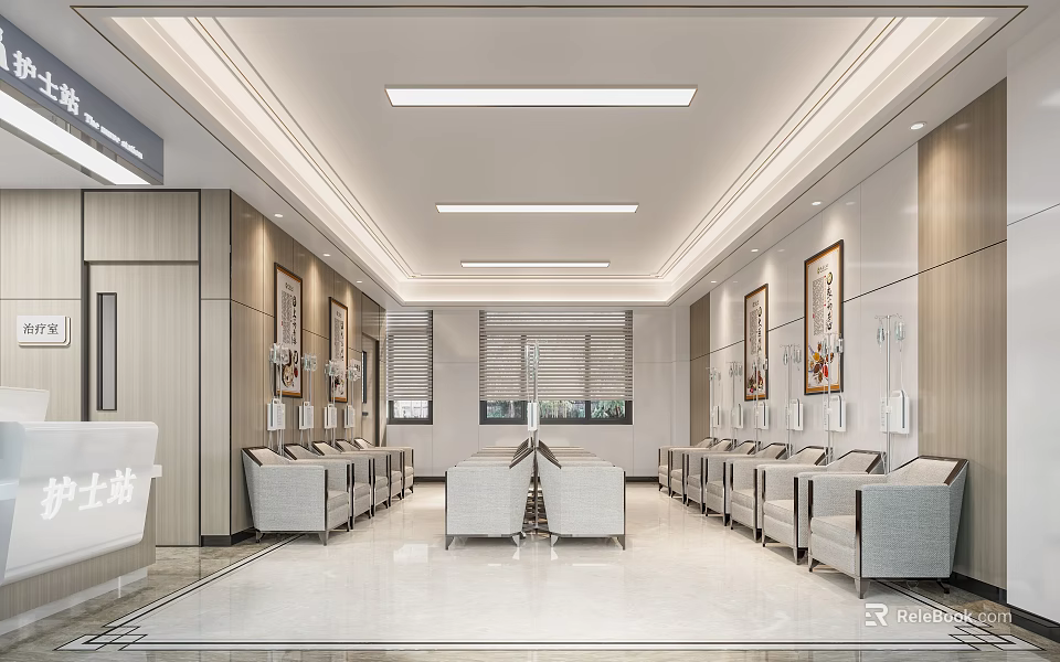 Modern Hospital Outpatient Clinic Waiting Area With Seats 3d model 