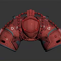 Red Armored Mechanical Construct With Halo Large Wheels And Pipes 3d model