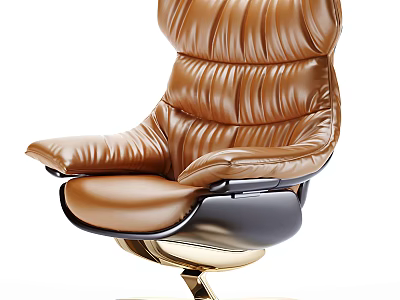 Elegant Brown Leather Office Chair With Tufted Design And Gold Black Swivel Base 3d model