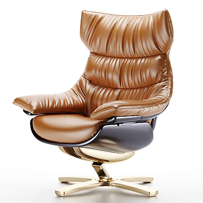 Elegant Brown Leather Office Chair With Tufted Design And Gold Black Swivel Base 3d model