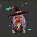 Witch Themed Game And Movie Character With Black Hat Yellow Belt And Bats