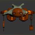 Red Bear Robotic Character with Green Cape and Orange Armor Features 3d model
