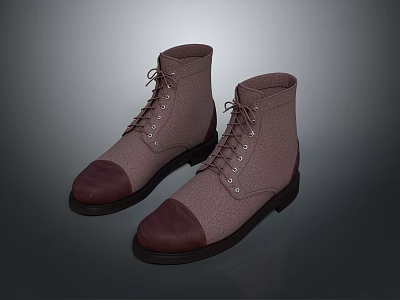 Brown Leather Lace Up Ankle Boots With Contrast Toe Cap Design And Classic Style 3d model