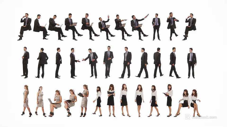 Business People In Formal Attire With Various Poses And Laptop Use 3d model 