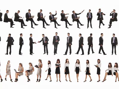 Business People In Formal Attire With Various Poses And Laptop Use 3d model