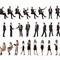 Business People In Formal Attire With Various Poses And Laptop Use