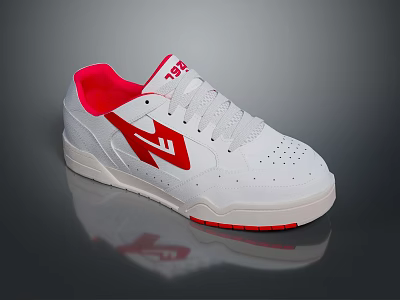 White Casual Sports Shoes With Red Accents And 1987 Logo 3d model